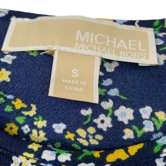 Michael Kors Navy Blue Floral‎ Cold-Shoulder Blouse Business  – Size S (WP406) - Picture 7 of 7
